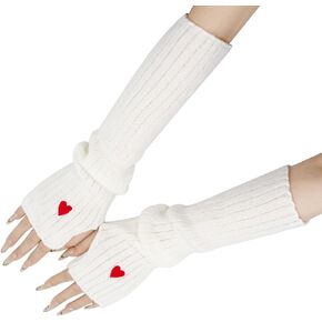 YAMEIZE Heart Arm Warmers Women Teen - Knit Blend Long Fingerless Gloves Harajuku Cute Sweet Cool Goth Arm Sleeve