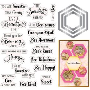 Briartw Honey Bee Sentiment Clear Stamps and Metal Cutting Dies Sets for Card Making DIY Scrapbooking Paper Crafts Decoration Album Photo Invitation Card Blessing Card