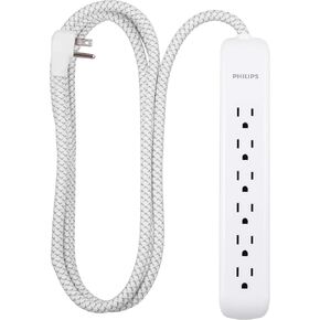 Philips 4-Outlet Surge Protector, 4ft Braided Cord, 1-USB-C, 1-USB-A, Extension Cord, Power Strip, for Home, School, or Office, 15W, 450J, Black, SPP3393B/37