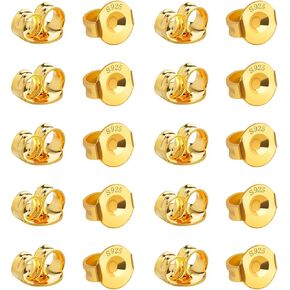20Pcs/10 Pairs Earring Backs 14K Gold 925 Sterling Silver Earring Backs Replacement Hypoallergenic Secure Earring Backings Locking Earing Backs for Droopy Ears Earring Backs for Studs Earring Stoppers