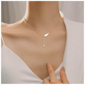 Boho Crystal Y Lariat Necklace Angel Wing Y Necklace Gold Wing Choker Necklace Teardrop Cz Crystal Pendant Necklace Chain Jewelry for Women and Girls