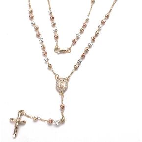 14K Gold Plated Rose Gold Plated Silver Beads Guadalupe Catholic Rosary Necklace for Women with Prayer Card