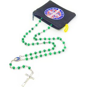 Rosary Necklace, Natrual Malachite green Rosary Beads Plata Rosario Handmade Catholic Rosary with Silver Chain and Virgen Center Plate Rosarios Catolicos Cruz Rosarios Catolicos para Mujer Medjugorje
