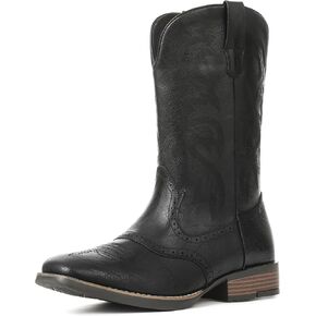 Cowboy Boots for Men Square Toe Western Boots Embroidered Pull On Slip Resistant Work Boots For Men Country Traditional Boots