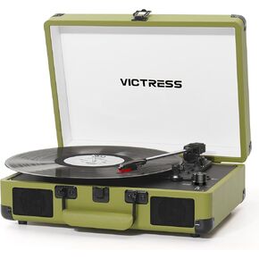 Bluetooth Record Player with Speakers, 3-Speed Portable Suitcase Turntable LP Player, Belt-Drive Vinyl Record Player with PC Recording, RCA/AUX/Headphone Jack, Black