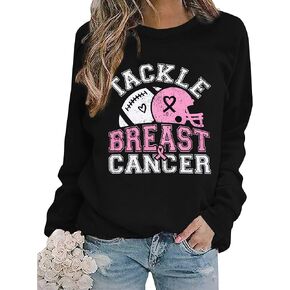 BANGELY Breast Cancer Awareness Sweatshirt Women Tackle Breast Cancer Football Shirts Pink Ribbon T Shirts Long Sleeve Tops