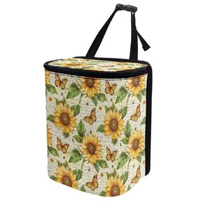 Biyejit Blue Mushroom Print Car Trash Can with Lid, Auto Garbage Bin Leak-Proof Automotive Garbage Can Multipurpose Foldable Organizer Hanging Bag for Automotive SUV Trunk