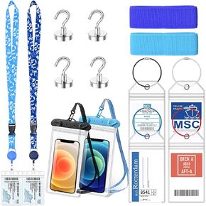 25 Pcs Cruise Essentials Accessories Kit Must Haves Set Include Retractable Cruise Lanyards for Ship Card, Luggage Tags Holder, Towel Bands and Clip, Waterproof Phone Bag, Clothesline, Magnetic Hook