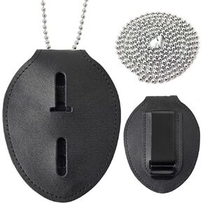 Security Badges with Holder, Removable Leather Badge Holder Included Spring Clip and Neck Chain - Gold