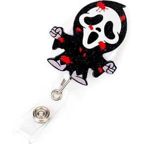 Ghost Halloween Retractable Badge Reel,Spooky Cute Fall Badge Holder ID Name Card Alligator Clip Accessories for Nurse Doctor Medical Office Worker