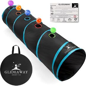 Sensory Play Tunnel Pop Up 6ft with 3 LED Flashing Balls & 2 Stress Balls for Indoor & Outdoor – Kids Tunnel Collapsible, Crawl Through for Baby, Infant, Toddler, Dog, or Cat – by Glideaway