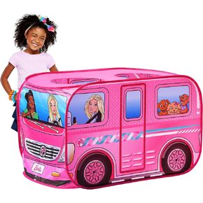 Sunny Days Entertainment Barbie Dream Camper Pop Up Play Tent Pink Indoor Playhouse for Kids Gift for Girls
