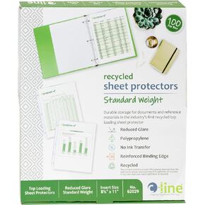 C-Line Recycled Polypropylene Sheet Protectors, Reduced Glare, 2", 11 x 8.5, 100/Box