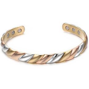 99.9% Pure Copper Cuff Bracelet for Men Exquisite Cuff Bracelets with Tricolor Design and Unique Motifs Easy Adjustable