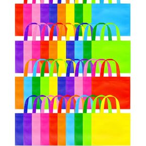 GITMIWS 30 Pack Non Woven Party Favor Bags, 9.8'' Small Reusable Kids Tote Bags with Handles, Rainbow Party Favor Goodie Bags for Kids Birthday