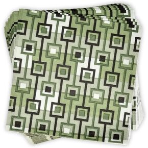 100 Green Square Geometric Cocktail Beverage Napkins Disposable Paper Dessert Napkin for Summer Spring Mid Century Modern Birthday Party Supplies