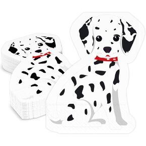 DYLIVeS Spotted Dog Shape Napkins, Fire Dog Dinner Napkins Disposable Birthday Paper Dessert Luncheon Cute Cocktail Napkins for Kids Birthday Party Decorations Firefighter Party Supplies, 50 Pack