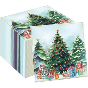 200pcs Vintage Christmas Tree Paper Napkins - Retro Xmas Tree Luncheon Dinner Napkins,Xmas Tree Disposable Dessert Hand Towels Xmas Lunch Dinner Decorative for Xmas Winter Holiday Table, 6.5 x 6.5 In