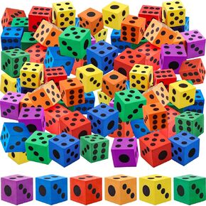 72 Pcs 1.5 Inch Big Colored Foam Dice Set Large Colorful Dice Cubes with Number Dots Soft Dice Building Education Toys for Kids Math Gifts Adults Fun Party Games, 6 Colors