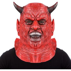 Scary Devil Mask Demon Face Mask Realistic Red Ghost Mask Horror Movie Full Head Mask for Adults Halloween Cosplay