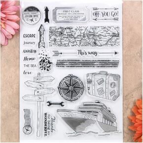 Kwan Crafts Travel Ship Compass Map Home Thanks Clear Stamps for Card Making Decoration and DIY Scrapbooking