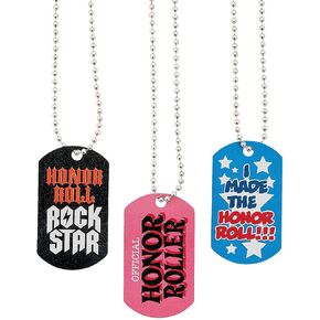 Fun Express Honor Roll Dog Tag Necklaces - 12 Pieces - Educational and Learning Activities for Kids