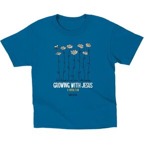 Kerusso Growing with Jesus Daisy Flowers Turquoise Cotton Kids' Crew Neck T-Shirt, 4T