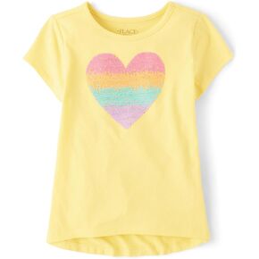 The Children's Place Baby Girls' Short Sleeve High Low Top, Sun Valley Heart, X-Small