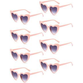 8 Pack Heart Sunglasses Vintage Cat Eye Love Heart Glasses Retro Bachelorette Bride Sunglasses Bulk for Women