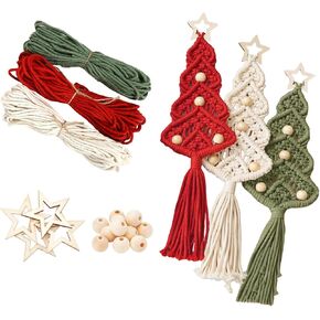 3 Pcs Christmas Tree Shaped Macrame Kit Christmas Tree Macrame DIY Hanging Ornaments for Holiday Wall Hanging Art Crafts Decor Party Supplies