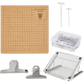 Lxmxgk 8x8 Inch Macrame Board Set, Macrame Board and Metal Adjustable Holder with T Pins Clips, Supplies Braiding Craft Helper, Board for Macrame and Knotting, Macrame Supplies Double Sided Grids