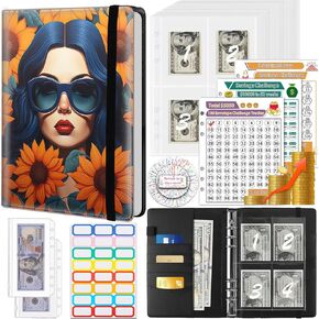 Money Saving Binder, 100 Envelopes Money Saving Challenge, Cash Envelopes Budget Binder & 3 Budgeting Planner Trackers, PU Leathers A5 Money Saving Planner Book，Cosmic Explorer