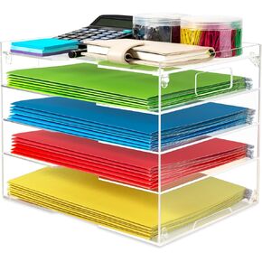 Paper Organizer File Letter Tray for Desk Office Organization Acrylic Folder Document Accessories Storage, Home School Desktop Supplies, 5 Tier with Handle
