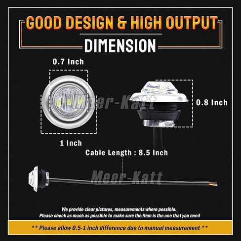 MADCATZ 3/4 Inch Round Amber LED Clearance Side Marker Lights 3 LED with Chrome Bezel for Trailer Truck Pickup Tow Lorry Boat Waterproof 12V DC Two Step Brightness in Saudi Arabia