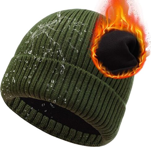 ACTLATI L/XL/XXL Waterproof Merino Wool Cuff Beanie Hat Men Women Ribbed Knit Skull Beanies Warm Fleeece Lined Winter Ski Cap in Saudi Arabia