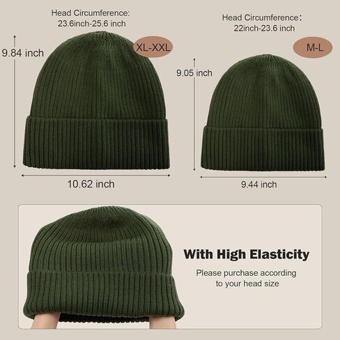 ACTLATI L/XL/XXL Waterproof Merino Wool Cuff Beanie Hat Men Women Ribbed Knit Skull Beanies Warm Fleeece Lined Winter Ski Cap in Saudi Arabia