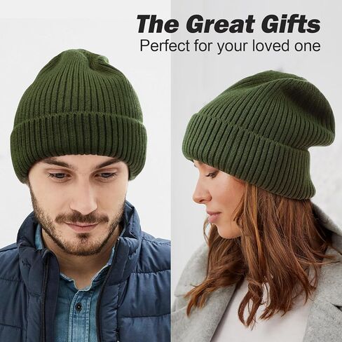 ACTLATI L/XL/XXL Waterproof Merino Wool Cuff Beanie Hat Men Women Ribbed Knit Skull Beanies Warm Fleeece Lined Winter Ski Cap in Saudi Arabia