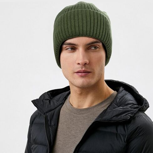 ACTLATI L/XL/XXL Waterproof Merino Wool Cuff Beanie Hat Men Women Ribbed Knit Skull Beanies Warm Fleeece Lined Winter Ski Cap in Saudi Arabia