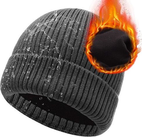 ACTLATI L/XL/XXL Waterproof Merino Wool Cuff Beanie Hat Men Women Ribbed Knit Skull Beanies Warm Fleeece Lined Winter Ski Cap in Saudi Arabia
