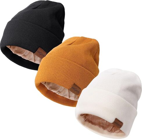 DRESHOW Satin Lined Knit Beanie Hat for Women Men Warm Winter Beanie Hat Silk Lined Caps Cuffed Hat Soft Unisex Skull Cap in Kuwait