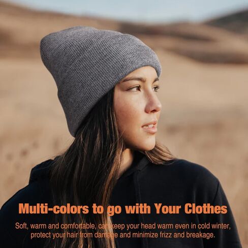 DRESHOW Satin Lined Knit Beanie Hat for Women Men Warm Winter Beanie Hat Silk Lined Caps Cuffed Hat Soft Unisex Skull Cap in Kuwait