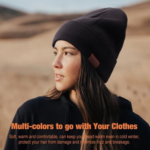 DRESHOW Satin Lined Knit Beanie Hat for Women Men Warm Winter Beanie Hat Silk Lined Caps Cuffed Hat Soft Unisex Skull Cap in Kuwait