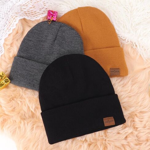 DRESHOW Satin Lined Knit Beanie Hat for Women Men Warm Winter Beanie Hat Silk Lined Caps Cuffed Hat Soft Unisex Skull Cap in Kuwait