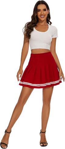 Womens Stretchy Pleated Mini Skirt Comfort High Waist Cheerleader School Uniform Skirt in Saudi Arabia