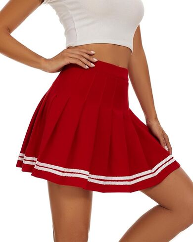 Womens Stretchy Pleated Mini Skirt Comfort High Waist Cheerleader School Uniform Skirt in Saudi Arabia