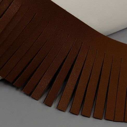 Trims by the Yard 2" Premium Vegan Leather Fringe Trim | Light Brown | (5 yard cut) in Saudi Arabia