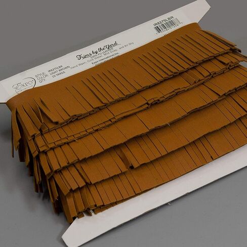 Trims by the Yard 2" Premium Vegan Leather Fringe Trim | Light Brown | (5 yard cut) in Saudi Arabia