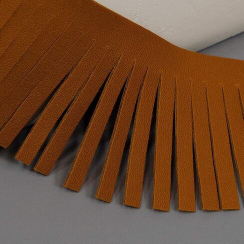 Trims by the Yard 2" Premium Vegan Leather Fringe Trim | Light Brown | (5 yard cut) in Saudi Arabia