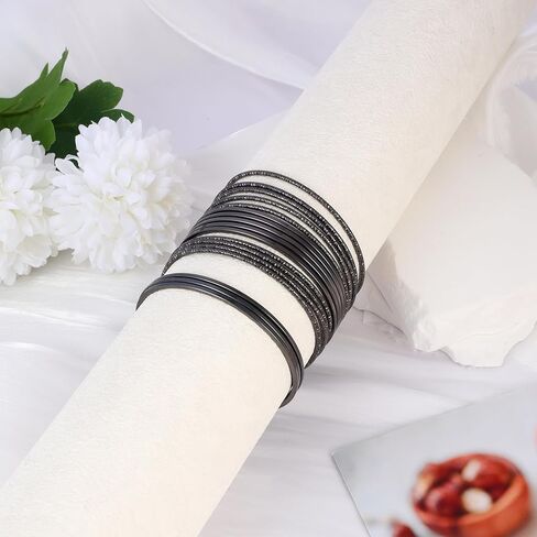 مجموعة أساور وأساور معدنية سوداء متعددة التركيب من 80S للنساء، مجموعة مجوهرات بوهو متعددة الطبقات وقابلة للتكديس. in Kuwait