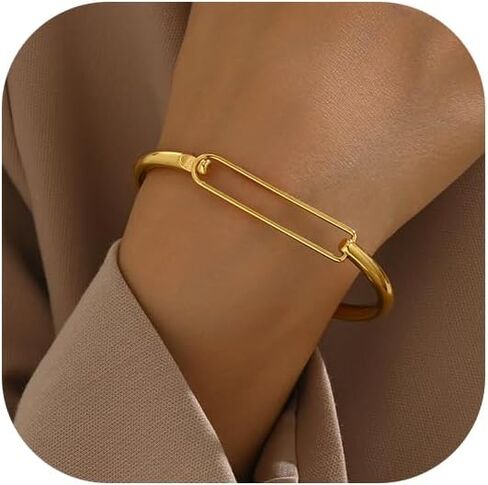 18K مطلية بالذهب أساور للنساء شبكة ربط سلسلة زركون البيضاوي الإسورة الكفة الأساور تكويم مجوهرات من صلب لا يصدأ in Saudi Arabia
